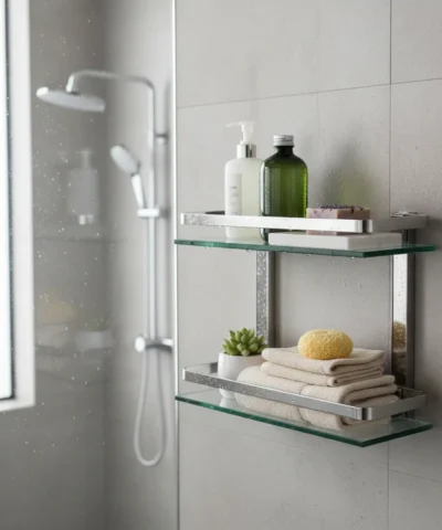 Repisa Estante de Vidrio Doble con Baranda