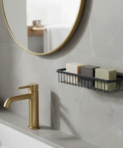 Jabonera Organizador Recto Profundo Grande Bronce Negro Mate