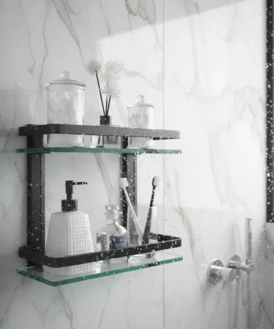 Repisa Estante de Vidrio Doble con Baranda Negro Mate