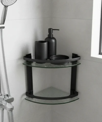 Esquinero Doble de Vidrio y Aluminio Inoxidable Negro Mate