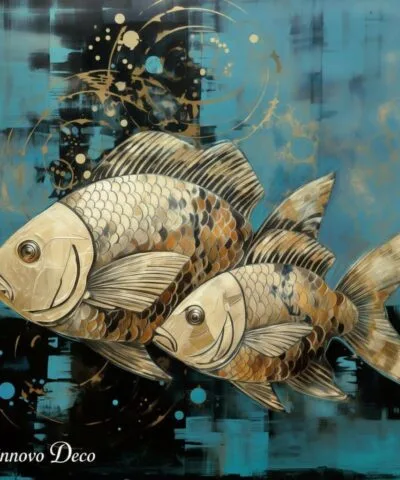 Cuadro Decorativo Baño 20 x 20 Peces Abstractos Tonos Azul