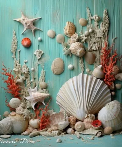 Cuadro Decorativo Baño 20x20 Conchas Marinas Coral Tema playa