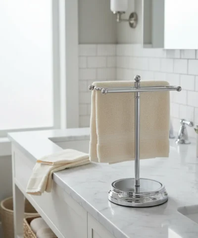 Toallero de Mesada Doble Plateado Brillo