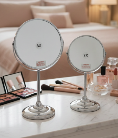 Espejo de Mesada y Mano Mango Plegable Cromado 8X