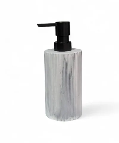Dispenser Jabón Resina Acanalado Blanco Vetas Negras Carrara