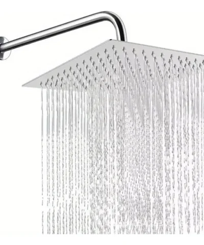 Griferia Kit Flor y Brazo De Ducha Cuadrada Acero Inoxidable 20cm Conector U Plateado Cromado