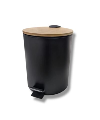 Cesto Tacho Basura 3 Lts Negro Mate Tapa Bamboo Cierre Suave