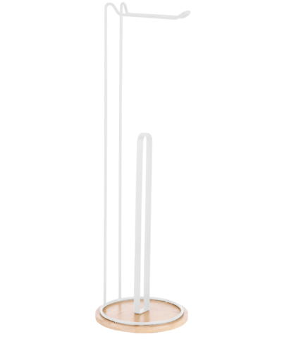 Porta Rollo De Pie Madera Y Blanco Diseño Nórdico 55cm Blanco