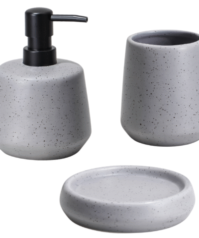 Set 3 Piezas Baño Cerámica Dispenser Vaso Jabonera Gris