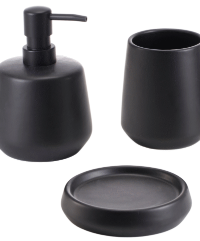 Set 3 Piezas Baño Cerámica Dispenser Vaso Jabonera Negro Mate