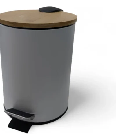 Cesto Tacho Basura 3 Lts Blanco Mate Tapa Bamboo Cierre Suave