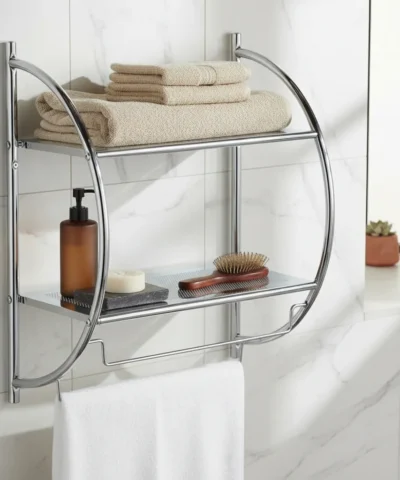 Repisa Doble Estante Acero Cromado Con Toallero