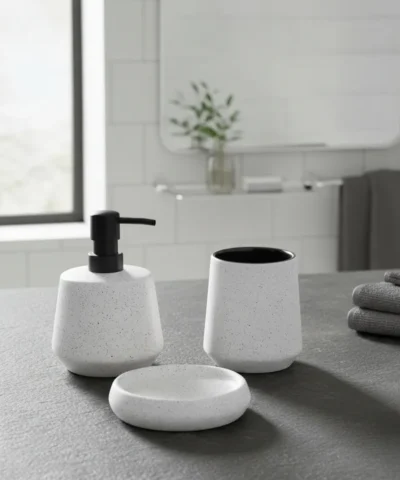 Set 3 Piezas Baño Cerámica Dispenser Vaso Jabonera Blanco