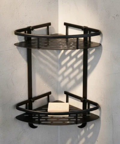 Esquinero Estante Doble con Base Aluminio Negro Mate