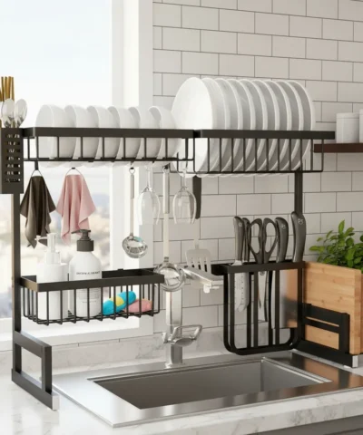 Escurre Seca Platos P/ Bacha Organizador Negro 65cm Acero Inox