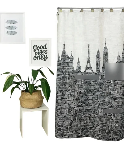 Cortina Baño Tela Lino Jacquard Diseño Ciudades Universe