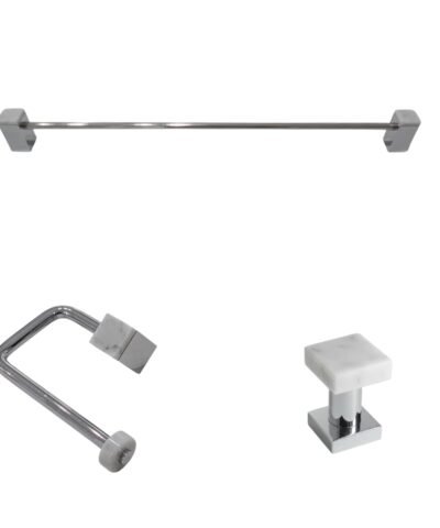 Set Accesorios Baño 3 Piezas Mármol Carrara Bronce Cromado