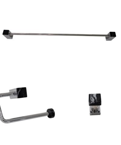 Set Accesorios Baño 3 Piezas Mármol Marquina y Bronce Cromado