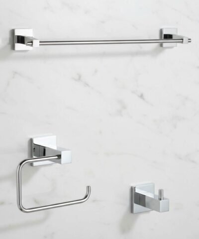 Set Accesorios Baño 3 Pzas Bronce Cromado Qubic Inoxidable