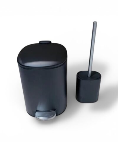 Combo Baño Cesto 5l Y Escobilla Siliconada Negro Mate Soft