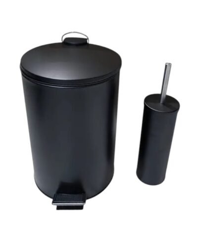Combo Baño Cesto 12l Y Escobilla Metalica Negro Mate