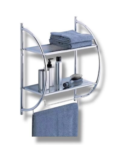 Repisa Doble Estante Acero Cromado Con Toallero